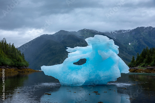 USA, Alaska, Petersburg, Large iceberg from LeConte Glacier grounded at low t...