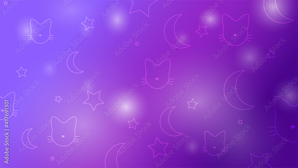 Background gradient purple color cat stars moon glare bright wallpaper