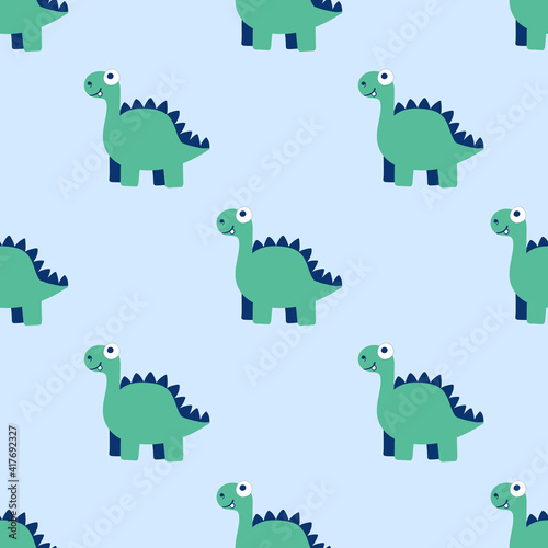 Calm mood seamless pattern with dinosaurs vector. Blue and green friendly dino pattern. Funny cartoon jurassic era character endless texture. Perfect for kids apparel, bed linens, wallpaper and more