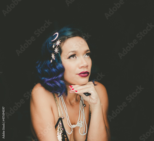 portrait of a woman with blue hair