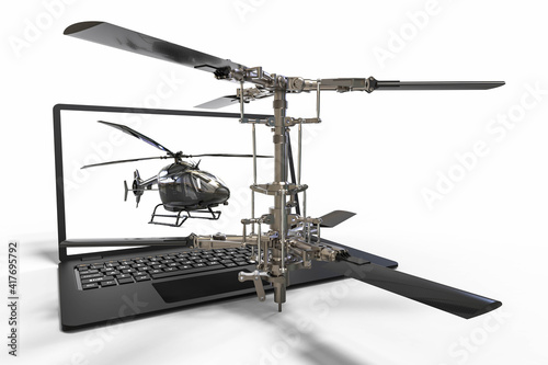 3D render image representing a helicopter design with the help of CAD