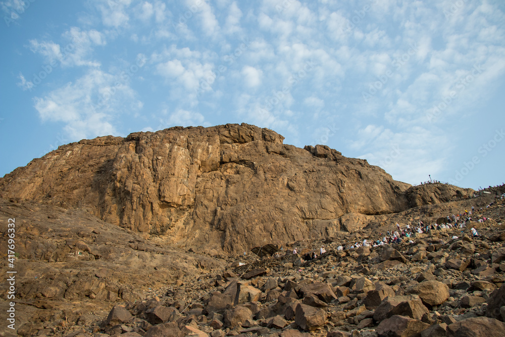 Place of first revelation to Prophet Muhammad. Muslim pilgrims climb the Mount of light 