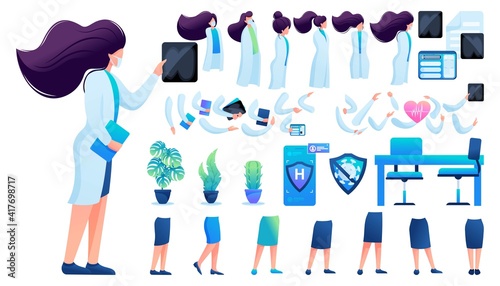 Constructor for creating a doctor women. Create your own character with a Set of hands and feet. Flat 2D vector illustration N11