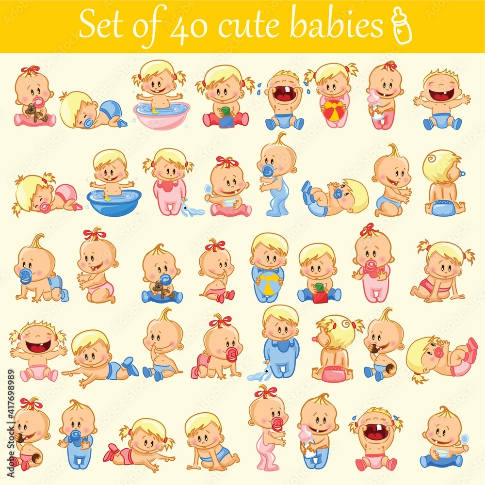 Vector illustration of baby boys and baby girls