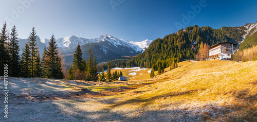 Fototapeta Naklejka Na Ścianę i Meble -  Fresh sunny morning in the High Tatras mountains in spring. Location place Kalatowki alpine valley, Zakopane, Poland.