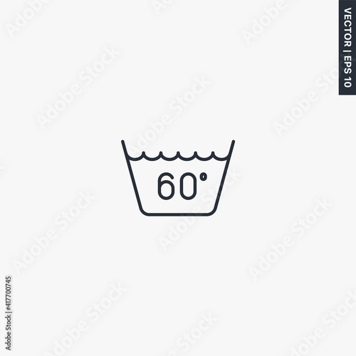 Wash at or below 60°C, linear style sign for mobile concept and web design