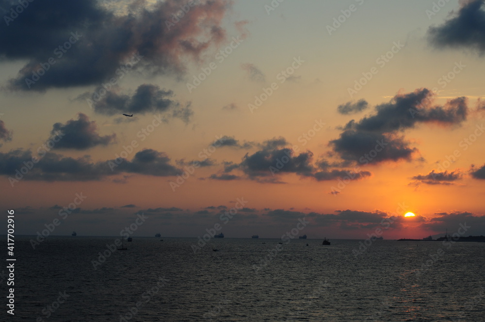 Sunset over the Black Sea, Закат над черноморским побережьем в Геленджике