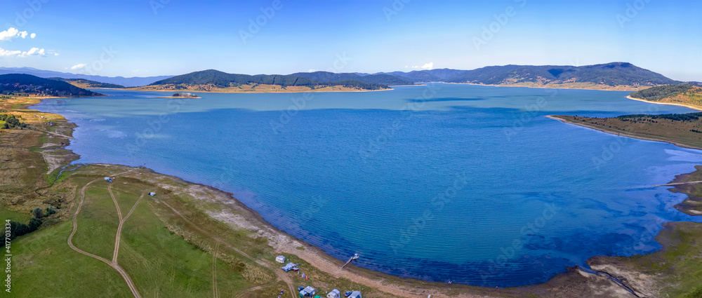 Fototapeta premium Amazing aerial panorama with a drone of a dam Batak, Bulgaria