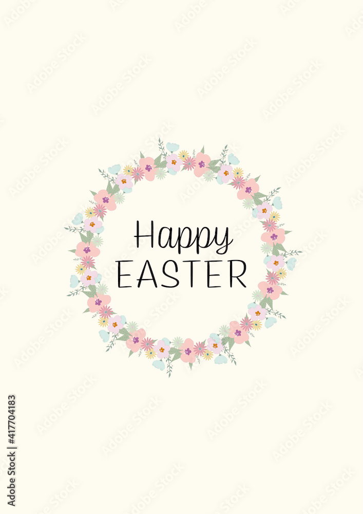 happy easter drawing with flowers and leafs, illustration happy easter happy easter drawing with flowers and leafs, illustration happy easter