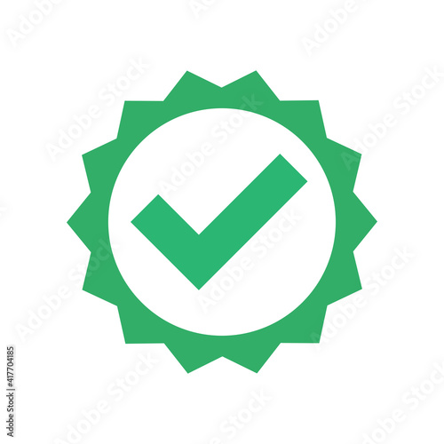 Checkmark vector icon in star badge. Symbol of approval.