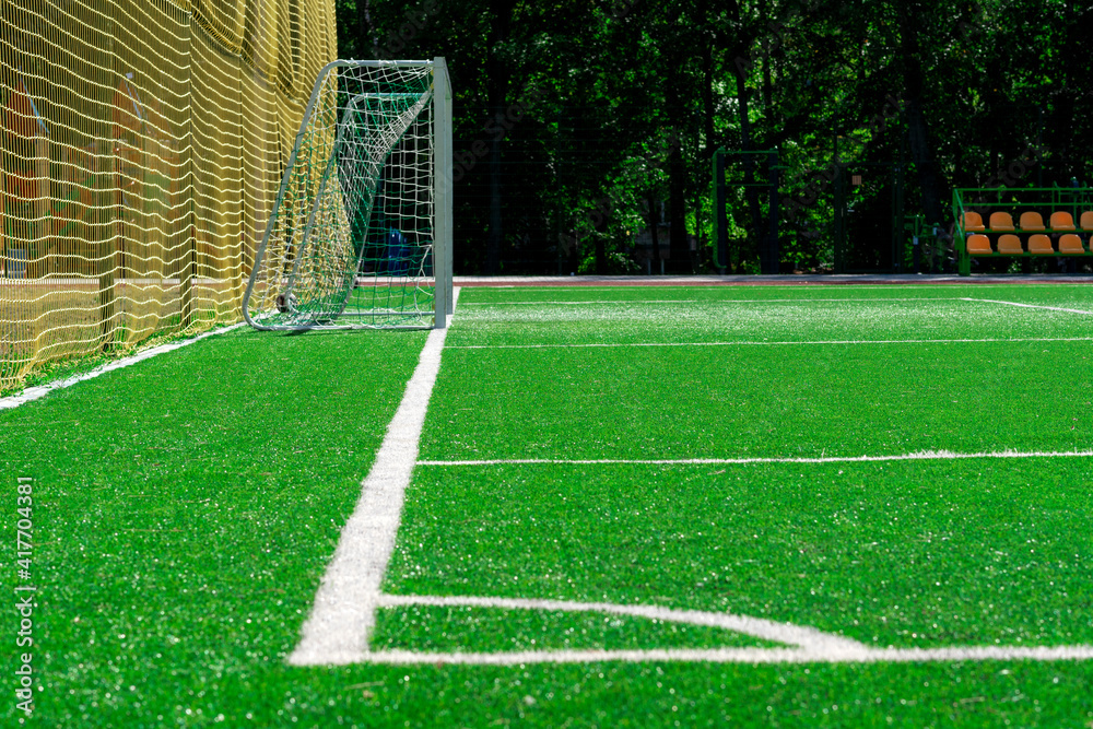 soccer field markings. football field. corner green grass field for