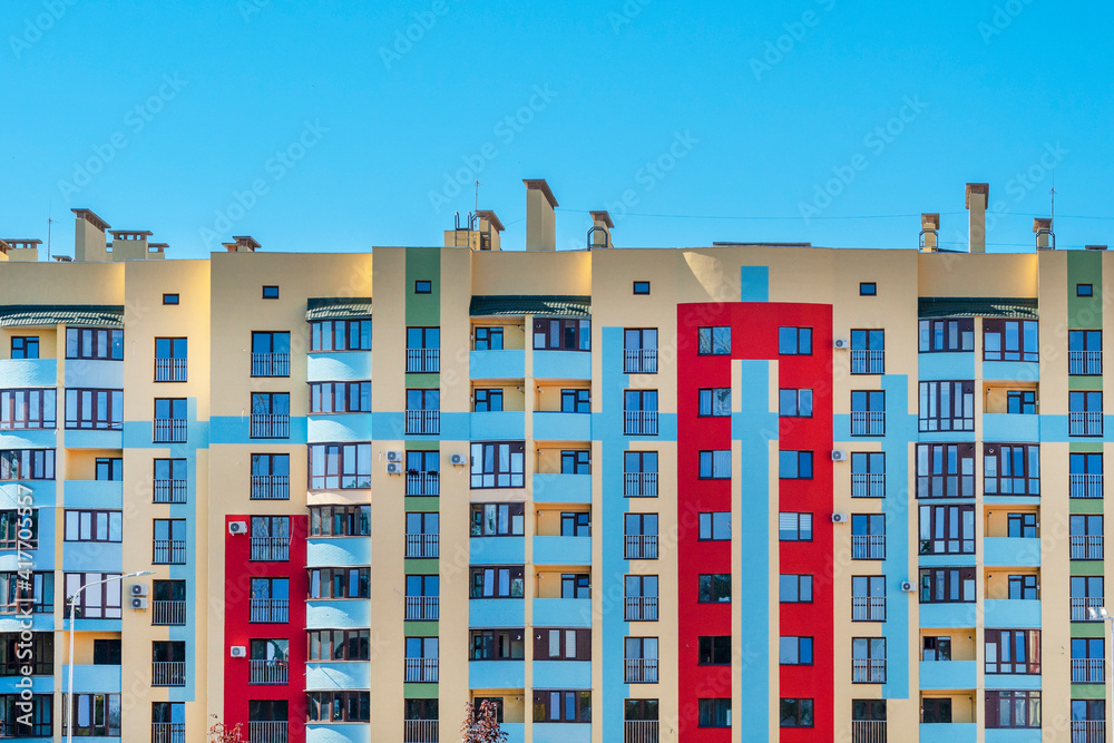 modern apartment building exterior. facade of a modern building. Family home. Skyscraper. New  Europe complex of residential buildings.