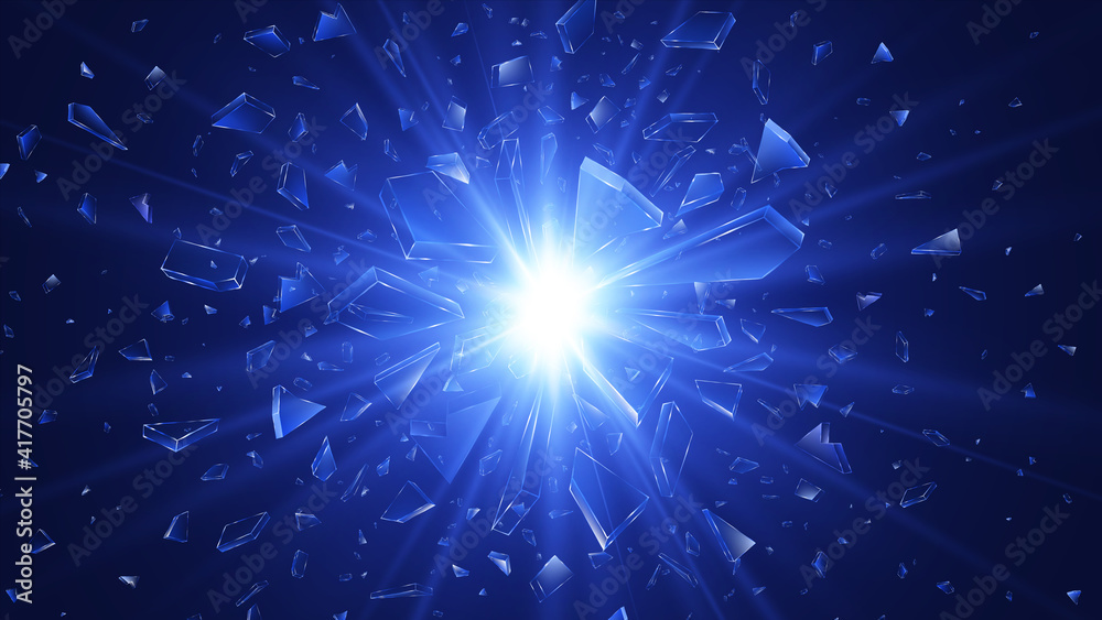 Shards of broken glass. Abstract explosion background. Vector illustration