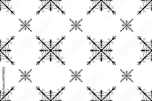 Seamless pattern. Baroque, rococo style wallpaper design. Seamless retro elements background. Vintage style crosses antique pattern. Seamless crosses pattern. Vector illustration.