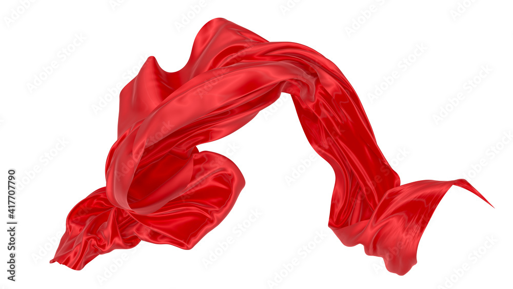 Beautiful flowing fabric of red wavy silk or satin. 3d rendering image.
