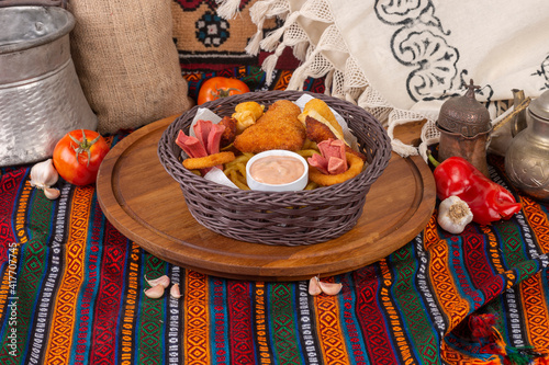 Ready-to-serve meals cooked on a white plate photo