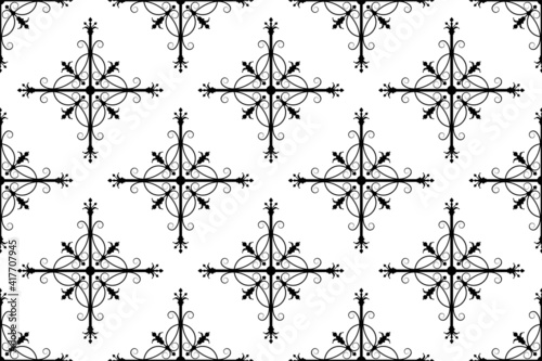 Seamless pattern. Baroque, rococo style wallpaper design. Seamless retro elements background. Vintage style crosses antique pattern. Seamless crosses pattern. Vector illustration.