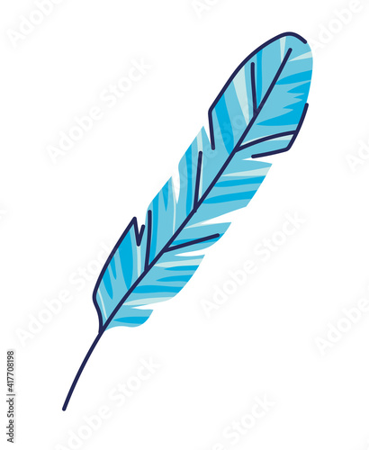 blue feather on a white background