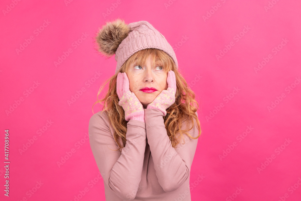 isolated senior adult woman wearing warm clothes isolated senior adult woman wearing warm clothes