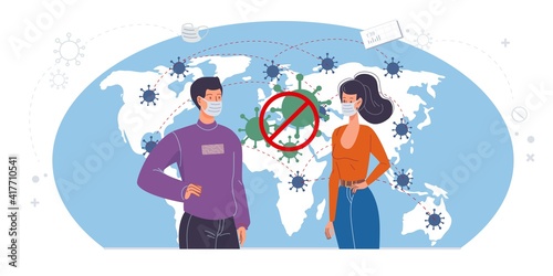 Vector cartoon flat characters shows coronavirus prevention measures,Covid 2019-ncov protection-world travel regulation restriction,infection prevention concept