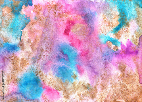 pink blue gold and violet watercolor background with alternating blurred stains