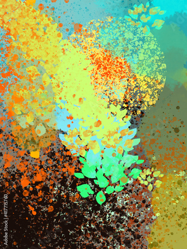 spring abstraction is a cheerful bright colorful flow of earth  sky and sun