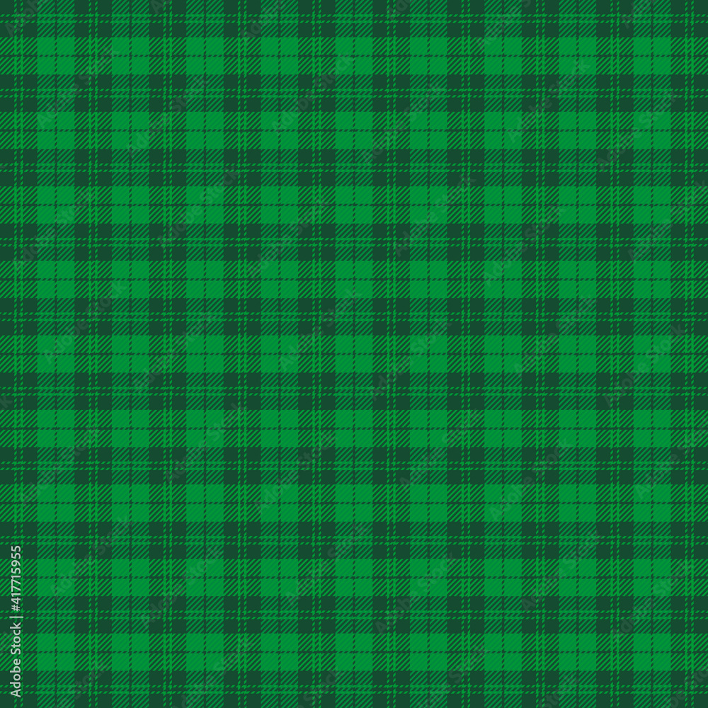 St. Patricks day tartan plaid. Scottish pattern in green and dark green cage. Scottish cage. Traditional Scottish checkered background. Seamless fabric texture. Vector illustration