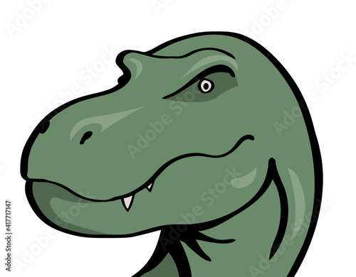 Head of a terrible tyrannosaurus with predatory eyes and jaw. Prehistoric animal. Vector isolated outline illustration
