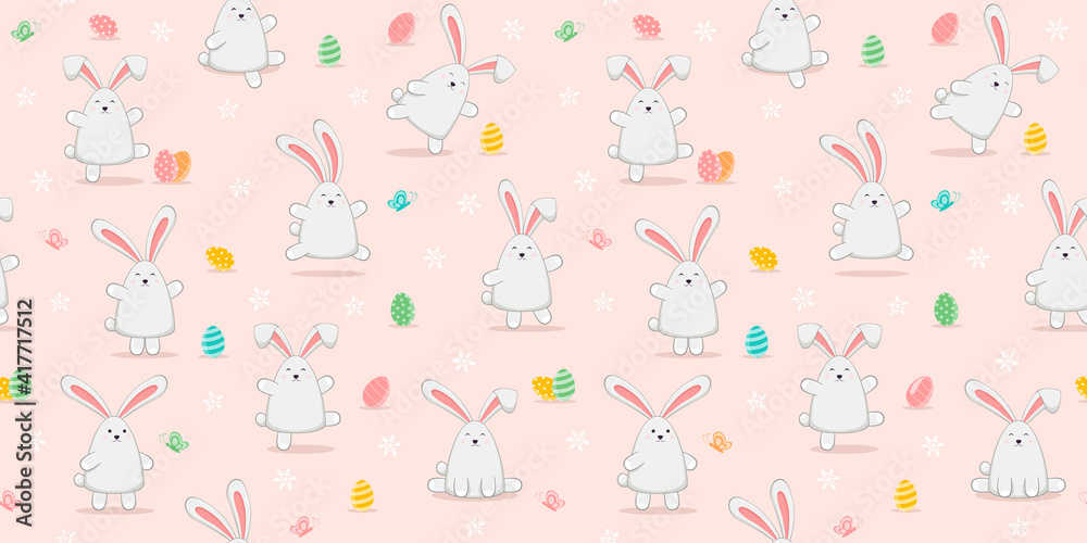 Happy Easter Rabbits on Pink Seamless Background