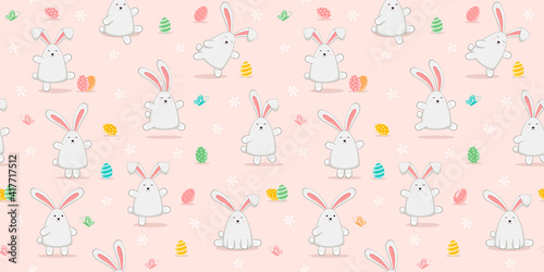 Happy Easter Rabbits on Pink Seamless Background