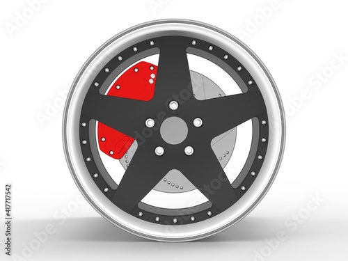 3D render of an aluminum car disc complete with a brake system (sketch)