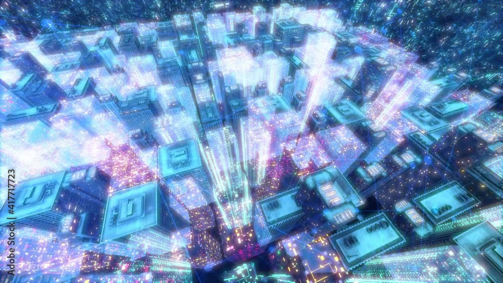 future smart city cyber space buildings landscape animation