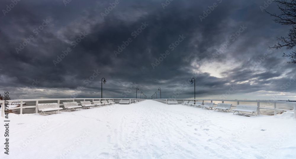 Beautiful winter see landscape without people,  panorama, Baltic See, Orlowo