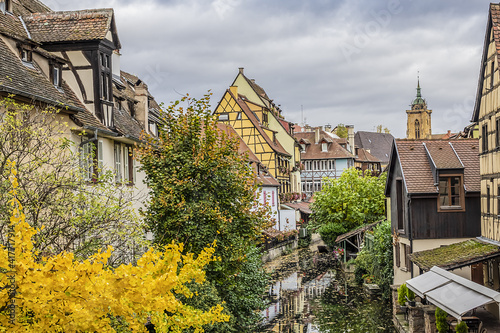 Petite Venice - water canal and traditional half-timbered houses in Colmar old town. Colmar is a charming town in Alsace, France.