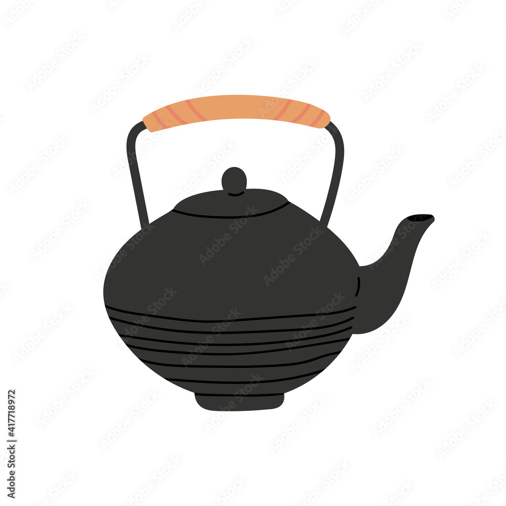 Kitchen teapot. Cartoon hygge pot from clay. Flat style vector illustration on white background. Kitchen teapot. Cartoon hygge pot from clay. Flat style vector illustration on white background.