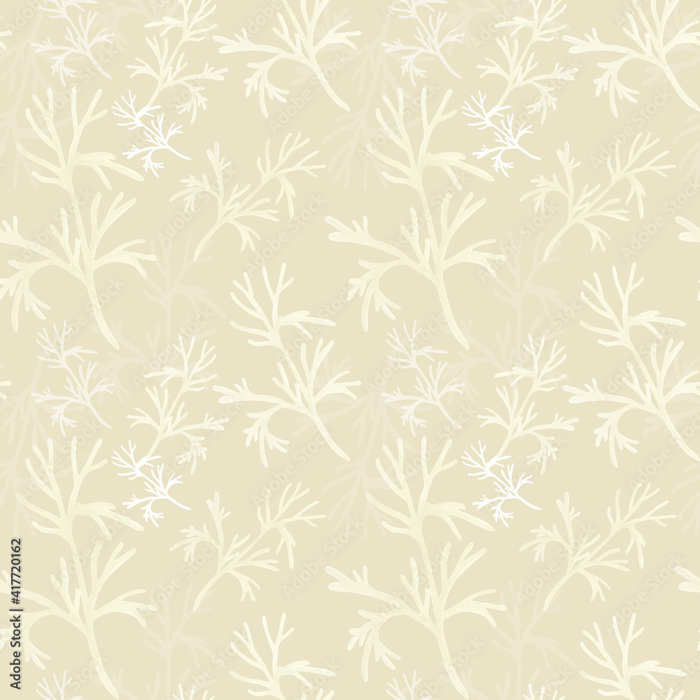 Floral seamless pattern. Beige background with floral and leafs