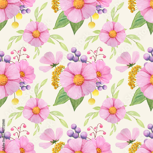 Wallpaper Mural Watercolor Pink floral seamless pattern. Flowers wallpaper. Wildfloral paper Torontodigital.ca