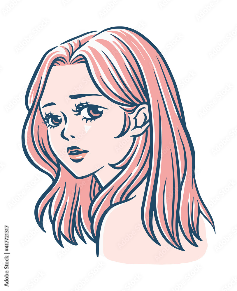 Pink hair girl vector illustration. Freehand digital illustration of a beautiful lady. Pink hair girl vector illustration. Freehand digital illustration of a beautiful lady.