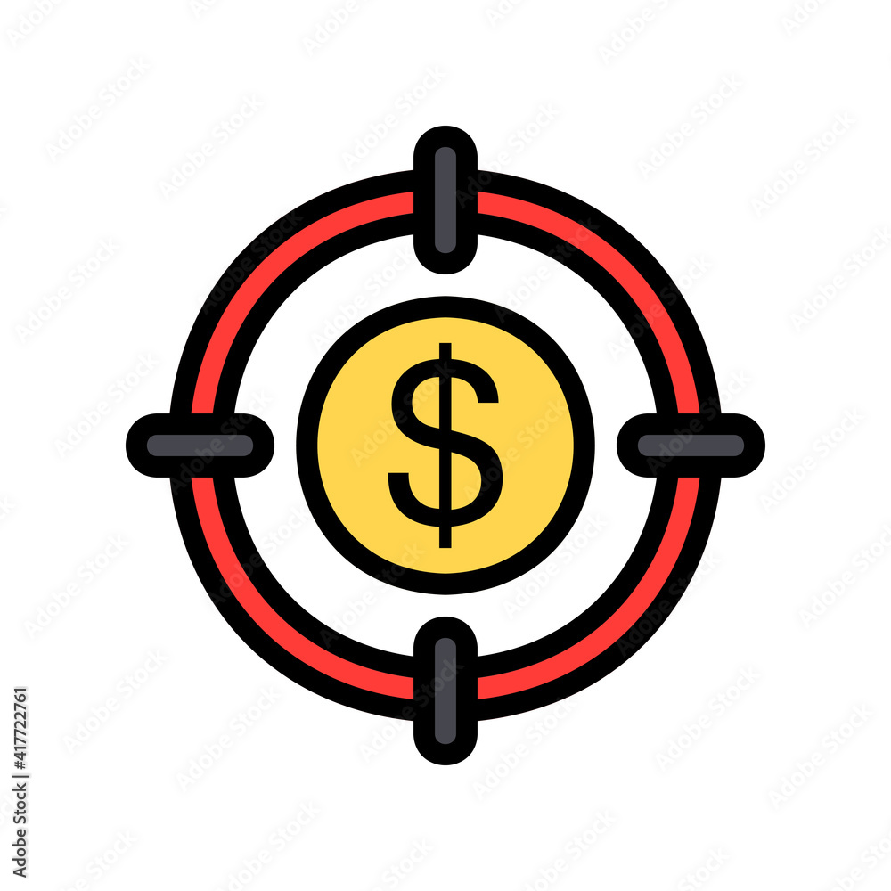Money target icon vector illustration in filled line style about marketing and growth for any projects Money target icon vector illustration in filled line style about marketing and growth for any projects
