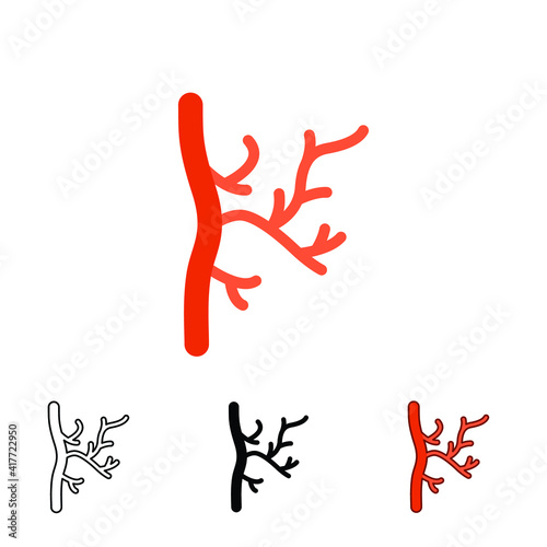 Human artery icon in different style. Two colored and black human artery vector icons designed in filled outline, line, glyph and solid style. Vector illustration isolated on white background. EPS 10