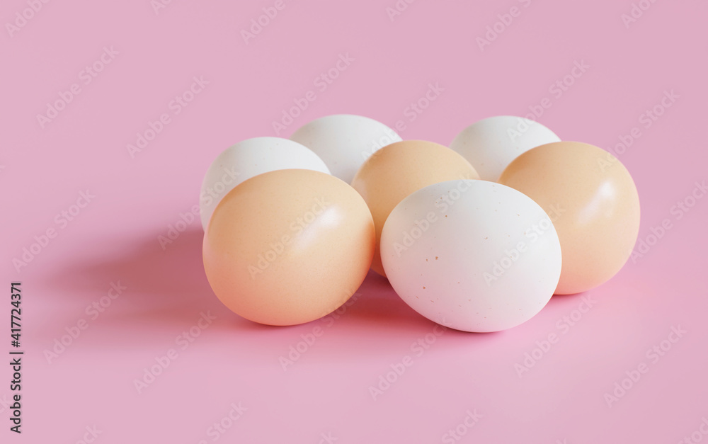 chicken eggs on a pink background. 3d render