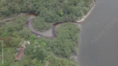 Landscape Abandoned Village Parque Nacional Superagui Parana Brazil Park Beach Sand Nature Bike Dog Water Sea Boats Drone Aerial photo