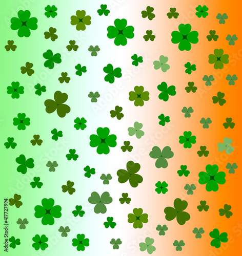 St patrick s day clover leaves on Irish flag background template