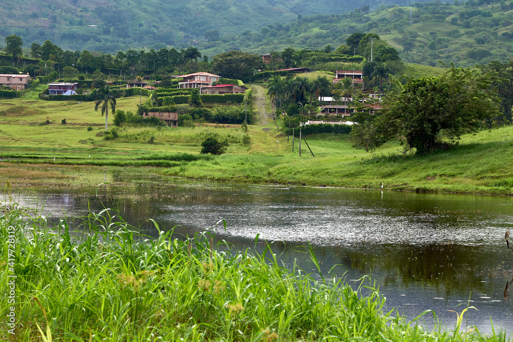 Country vacation homes in the Colombian coffee region, located at the foot of the central mountain range next to the river in the municipality of Belalcazar, Department of Caldas.