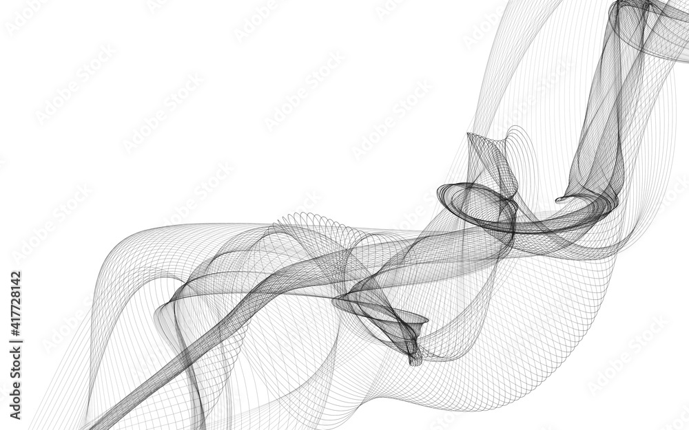 Obraz premium Abstract background with monochrome wave lines on white background.