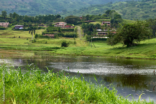 Country vacation homes in the Colombian coffee region, located at the foot of the central mountain range next to the river in the municipality of Belalcazar, Department of Caldas.