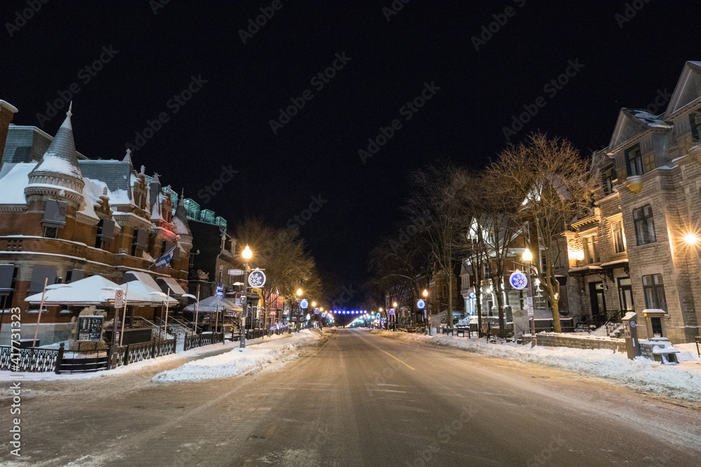 Empty street with curfew for Covid-19 in Quebec city