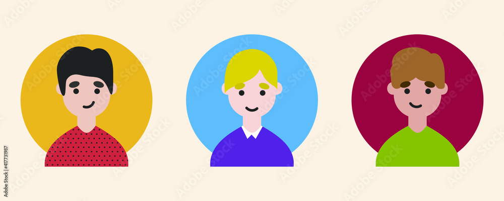 Happy Boy Characters Avatars. Cute faces of people. Happy Boy Characters Avatars. Cute faces of people.