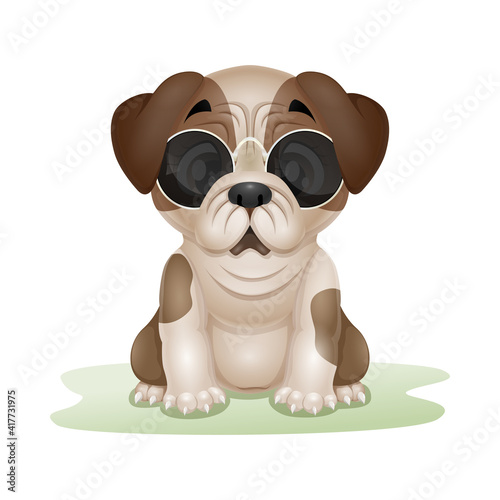 Cute puppy pug cartoon isolated on white background