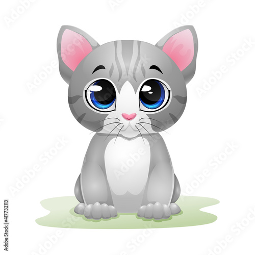 Cute kitten cartoon sitting in the grass